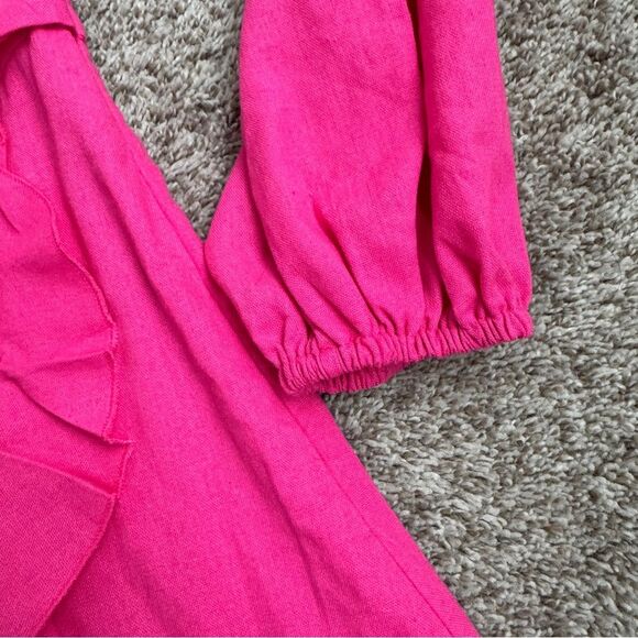 Showpo. Women’s Pink Ruffle Mini dress with Balloon Puff Sleeves size 2 - Picture 6 of 9